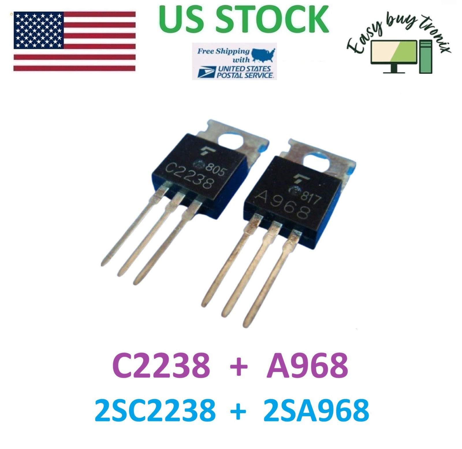 10PAIR 20Pcs 2SA968 + 2SC2238 A968 + C2238 TOSHIBA Transistors