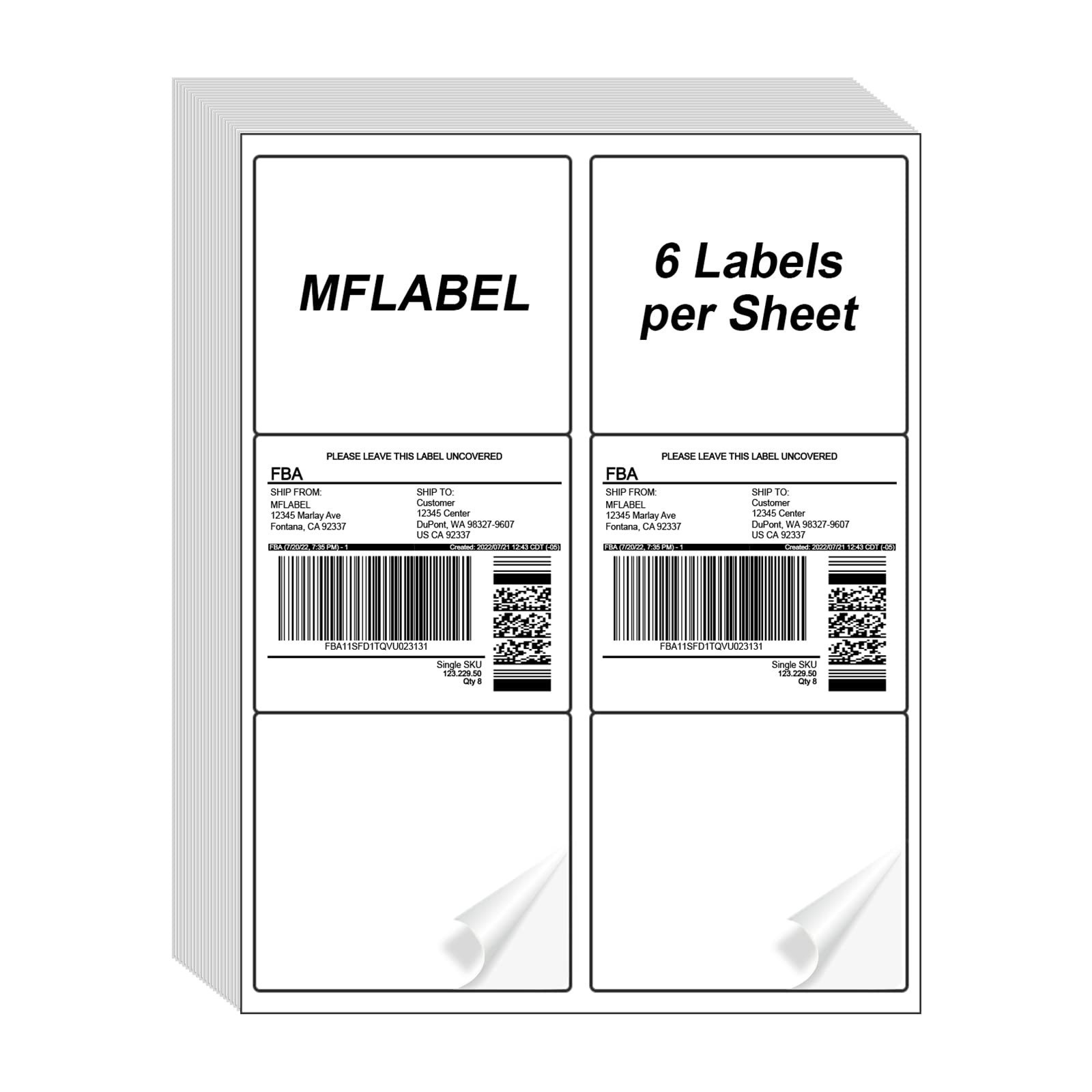 MFLABEL Half Sheet Shipping Labels – 200 Self Adhesive Sticker Sheets