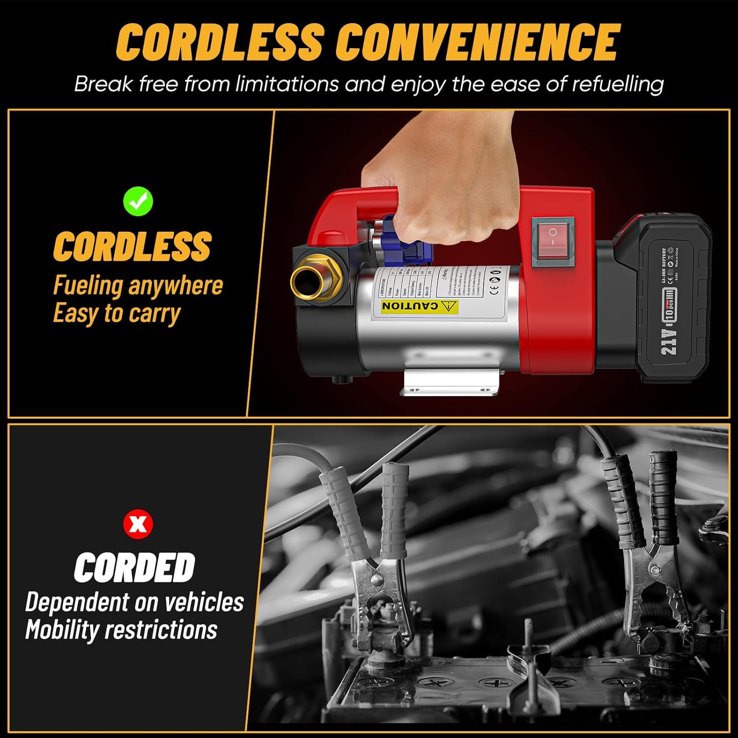 12gpm Cordless Diesel Transfer Pump Kit +Nozzle Self-Priming for Diesel&Kerosene