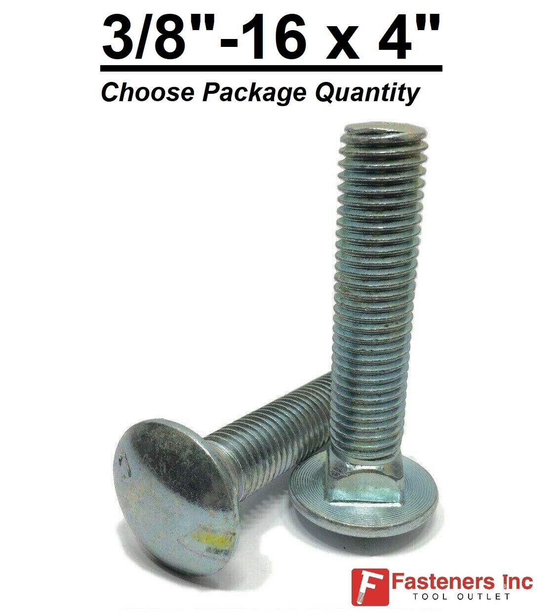 3/8-16 x 4″ Carriage Bolts A307 Grade 2 Zinc Plated «Coach Screws» 3/8″-16