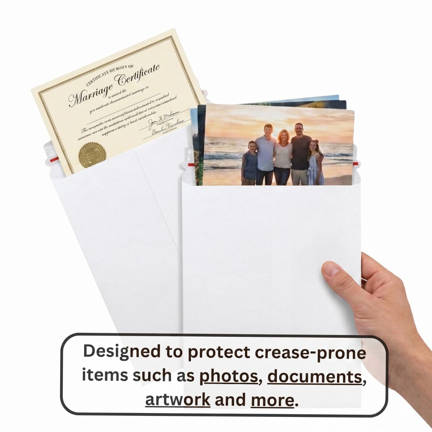 100 – 6×8″ Rigid Flat Photo Mailers – Self-Seal – White