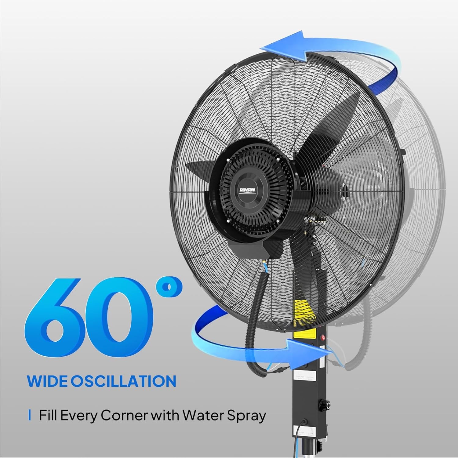 26″ Large Misting Fan With 60 Degree Oscillation 11 Gallon Water Tank Industrial