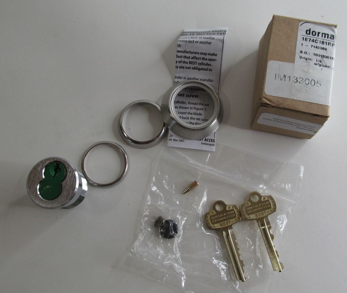 NEW DORMAKABA/ BEST 1E74C181RP5626 1E MORTISE LOCK CYLINDER W/CORE, KEY + MASTER