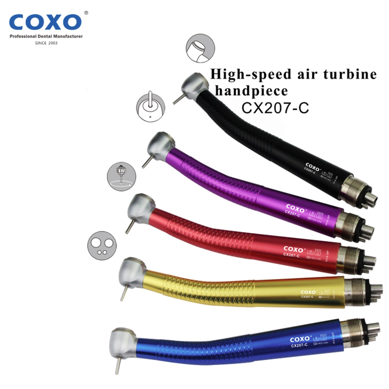 US COXO Colorful Dental High Speed Handpiece Air Turbine Anti-retraction 4 Holes