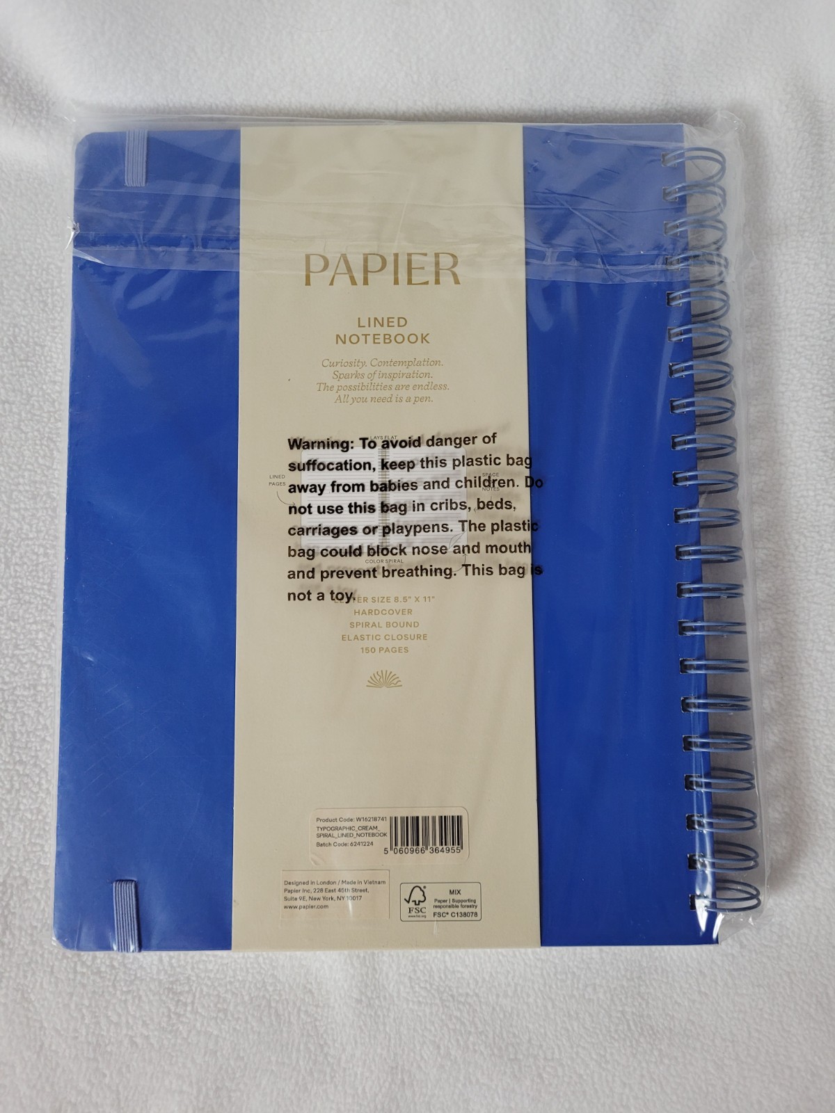 Papier 150 page Ruled Notebook 11″x8.5″ Spiral Typographic Journal Paper Plans