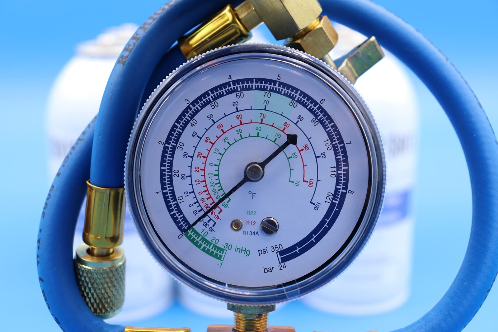 R12 Refrigerant – 3 Cans with Brass Charging Gauge for Air Conditioning Repair