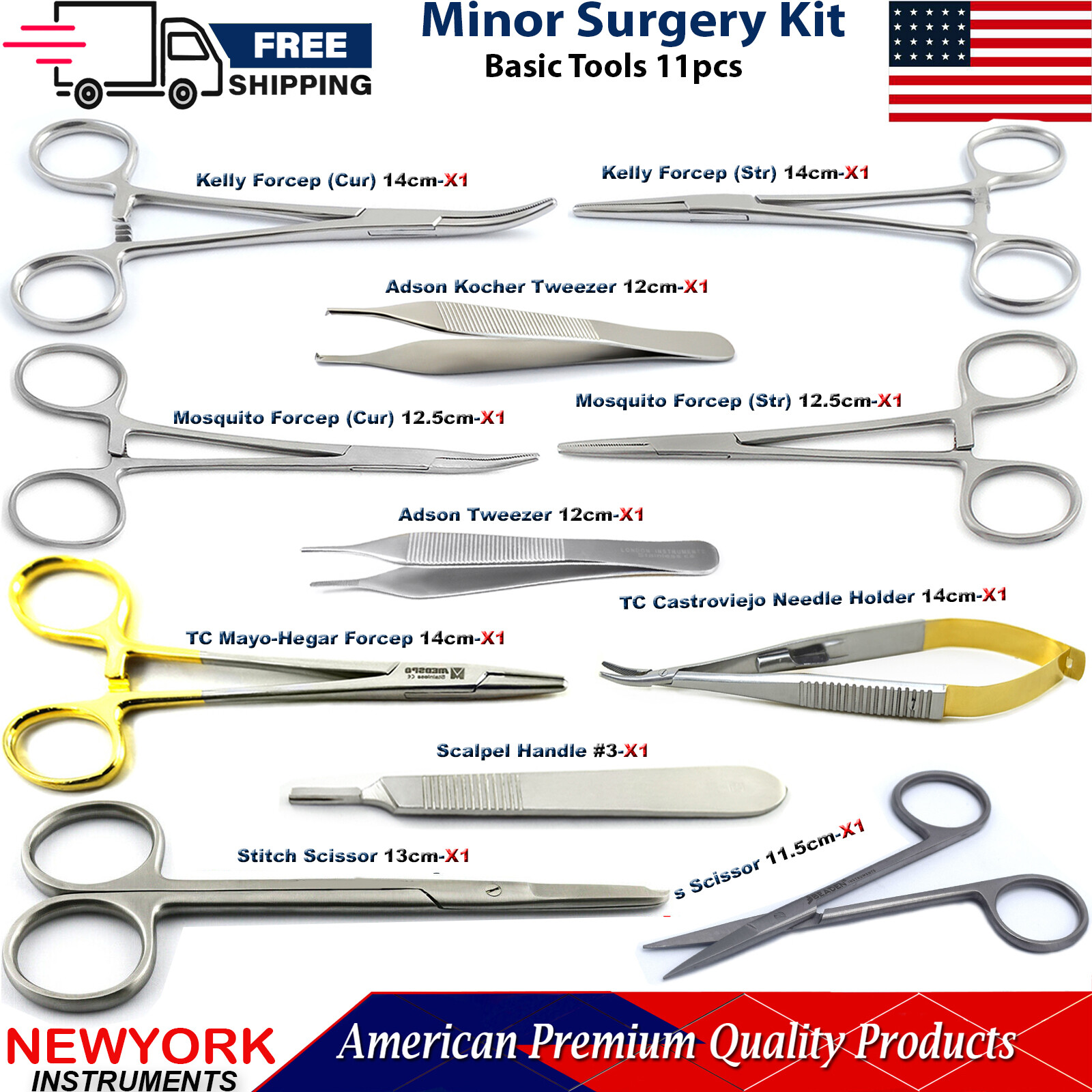 11Pcs Minor Surgery Kit Surgical Instruments Student Dissecting Suture Removal