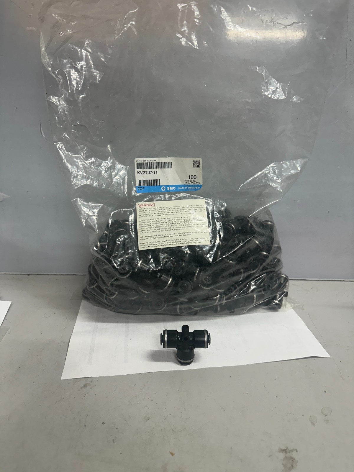 (Pk of 10) SMC KV2T07-11 PUSH TO CONNECT (2) ¼” PTC x (1) 3/8″ PTC Tee Union