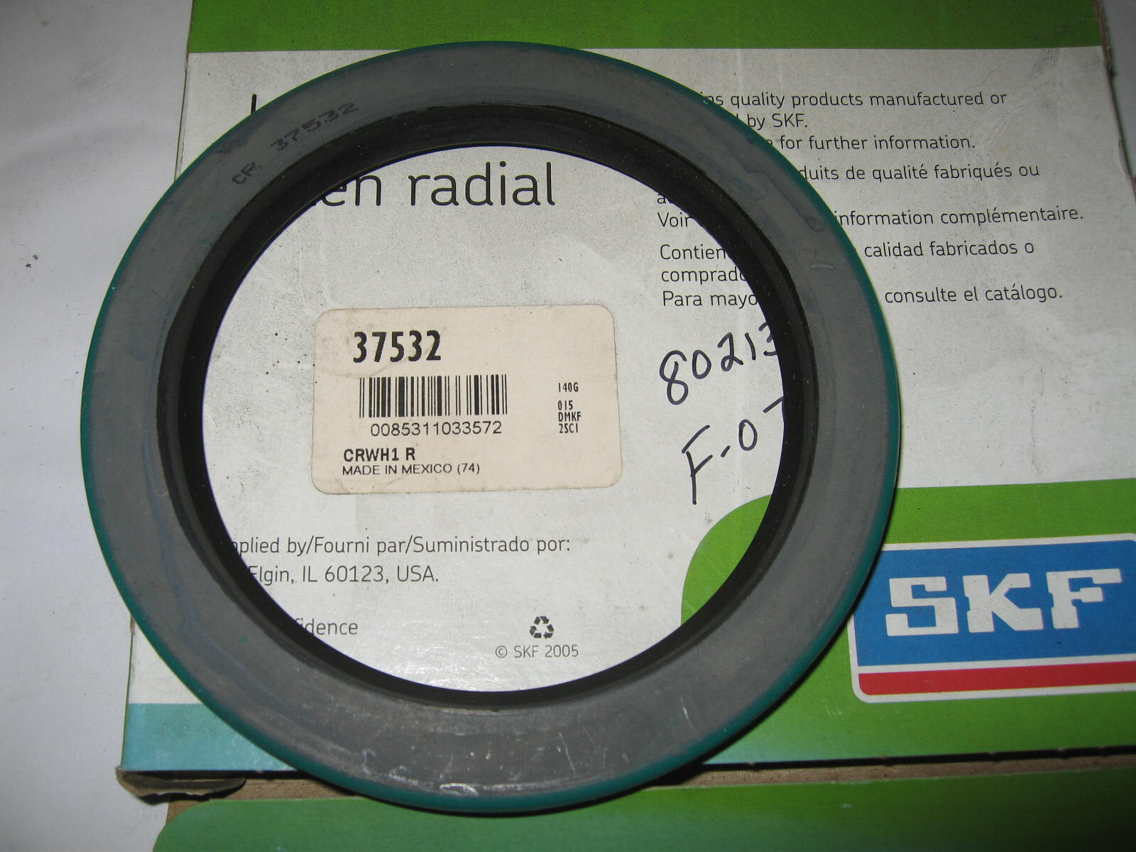SKF 37532 Single Lip Oil Seal, 3.750″ Shaft, 4.999″ OD, 0.438″ W, CRWH1, Nitrile
