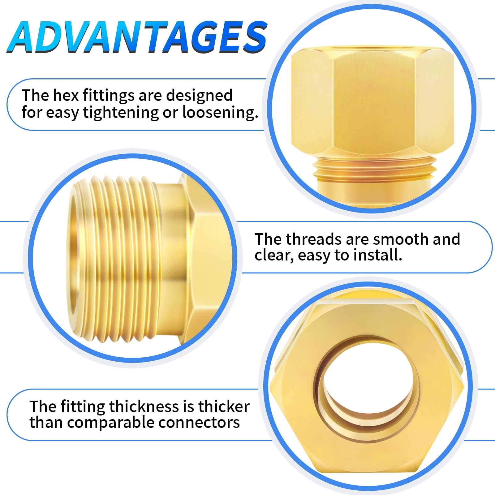 2 PCS 5/8×5/8 Inch OD Brass Compression Tube Union Connector Fitting