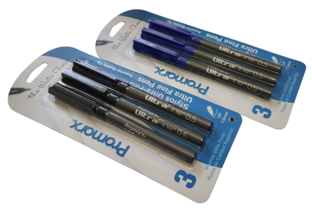 6 PENS Promarx® ULTRA FINE PENS PRECISE AND VIVID LINES BLACK & BLUE INK 0.5mm