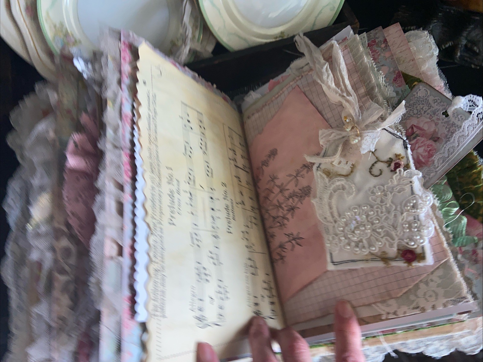 Handmade Lace Prayer book Junk Journal Antique Photo Embellished Chunky/HUGE!!