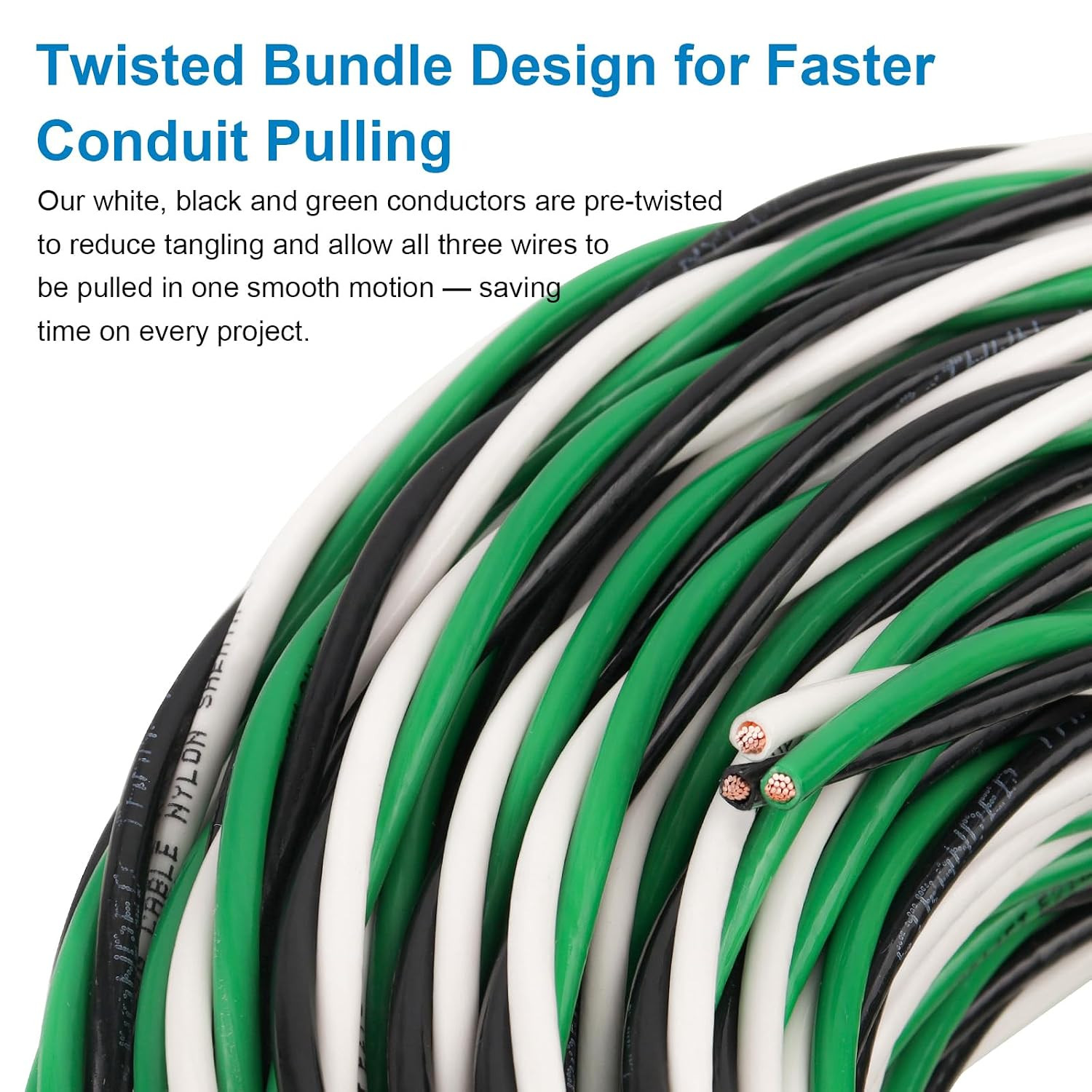 12 AWG THHN Wire 50FT 3-Color Set (Black/White/Green) – Stranded Copper, Pre-Twi