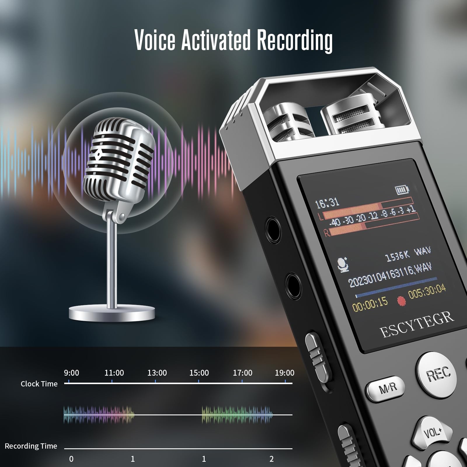 ESCYTEGR 144GB Digital Voice Activated Recorder 1536KBPS Audio Voice