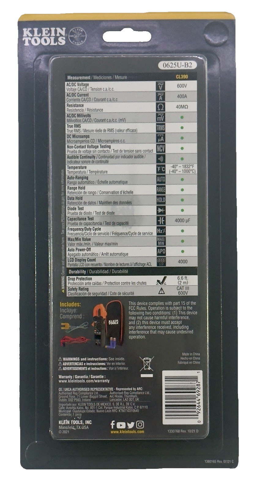NEW Klein Tools CL390 400A AC/DC Auto-Ranging Digital Clamp Meter Free Shipping