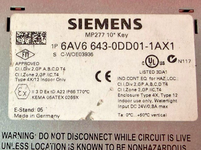 Siemens 6AV6 643-0DD01-1AX1 SIMATIC MP 277 10″ Key In Stock Now