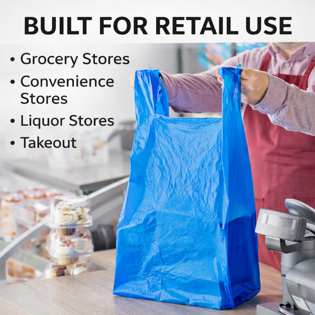 Bags Extra Large 18 x7x 32 .75 Mil Blue Heavy Duty T-Shirt Plastic Grocery Shopp