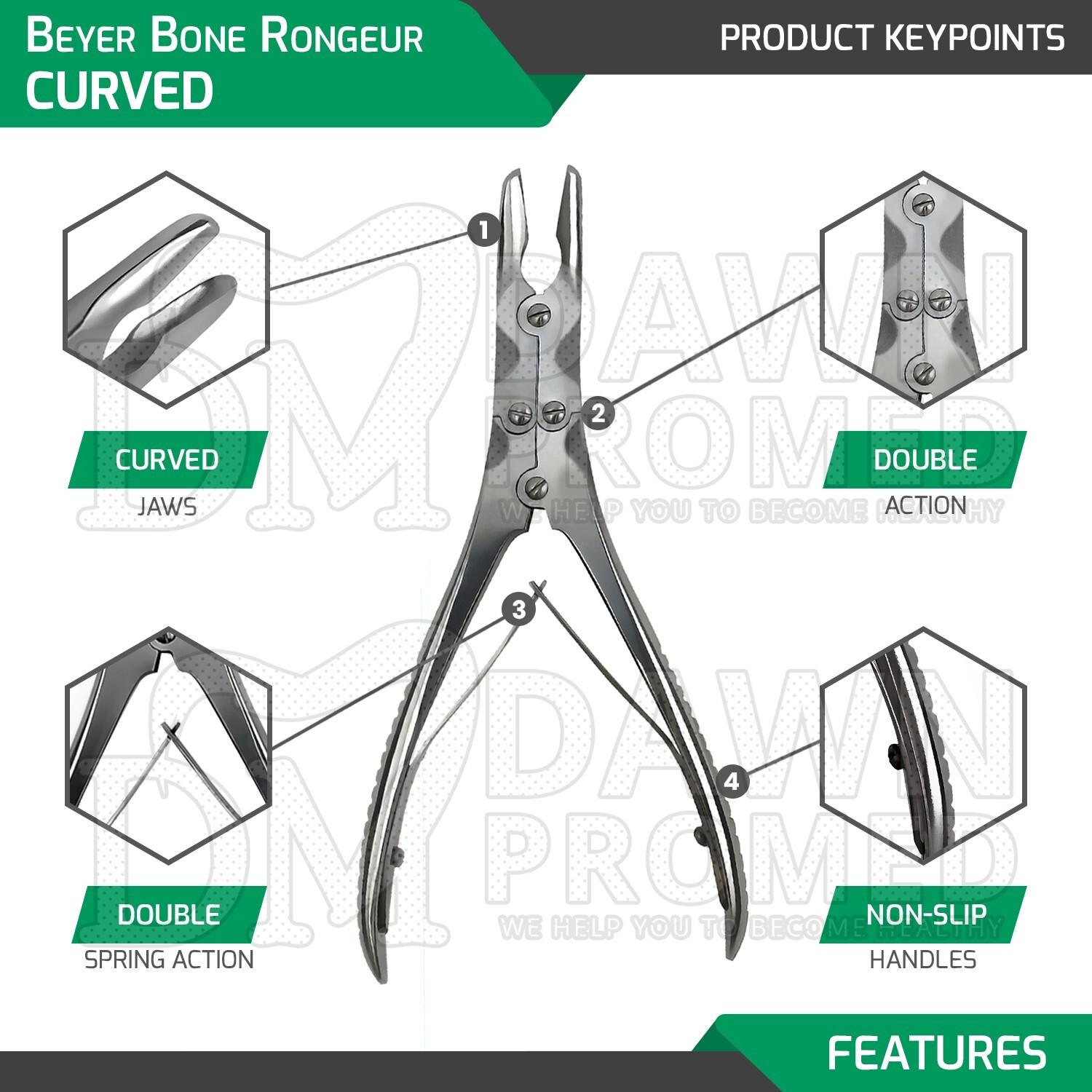 Beyer Bone Rongeur Curved 3.5mm Bite 7″ Double Action Orthopedic Instruments