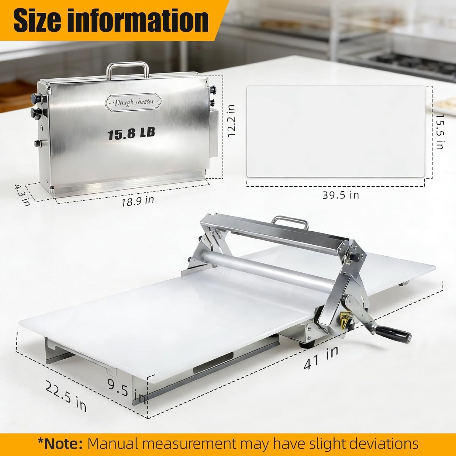 Durable Folding Dough Sheeter 15.5in – Stainless Steel for Home and Catering Use