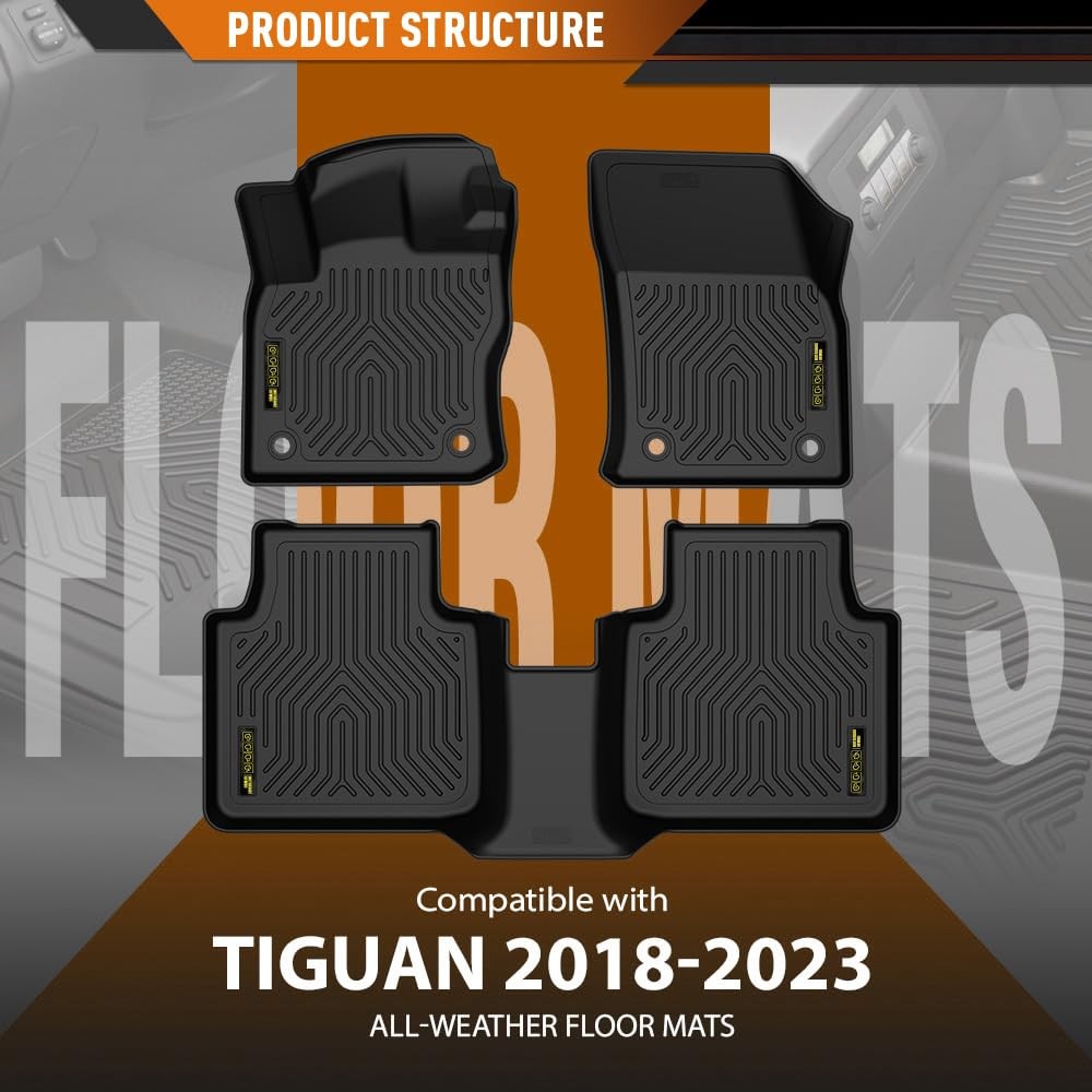 TPE Floor Mats 3PCS for Volkswagen Tiguan 2018-2023 All-Weather Black