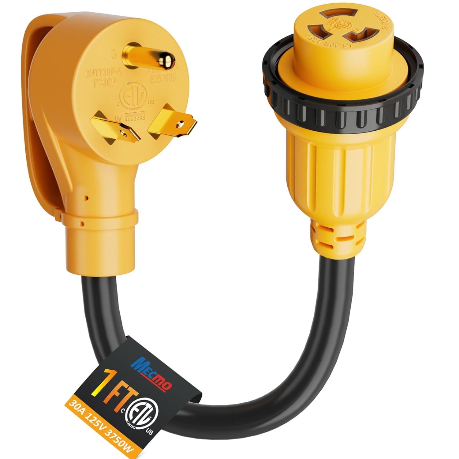 RV Power Cord Adapter NEMA TT-30P to L5-30R 30A 125V Twist-Lock Charging Plug UL