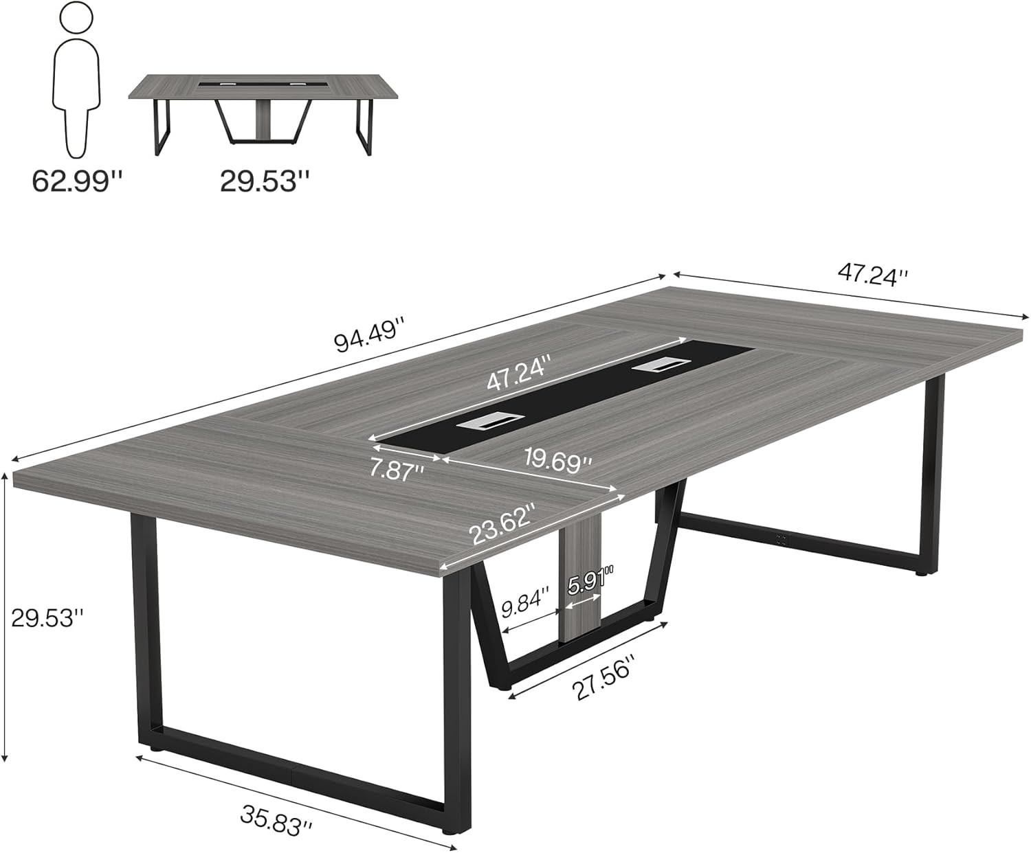8ft Conference Table for 10 People Modern Large Meeting Podcast Table for Office