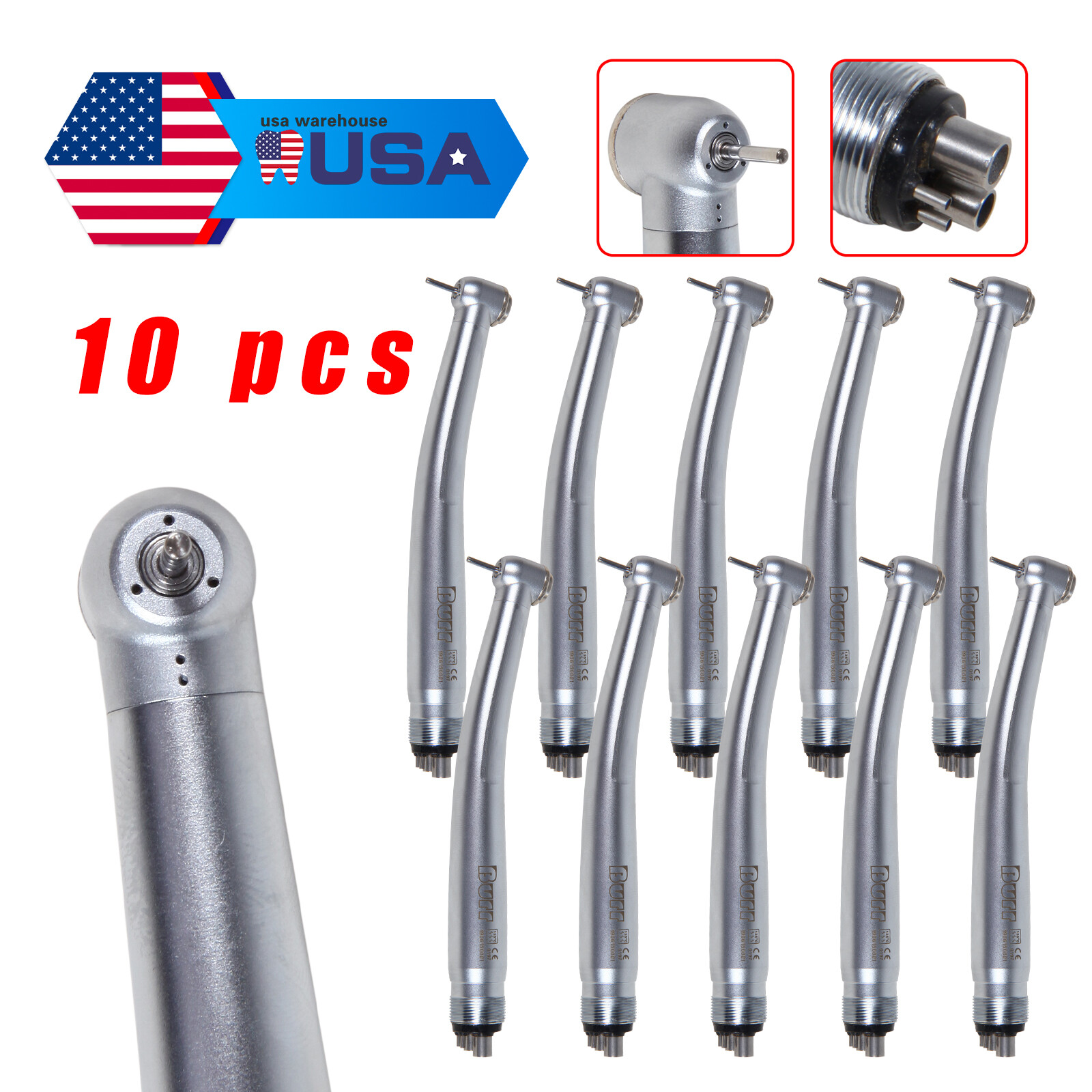 10pcs NSK PANA MAX Style Dental High Speed Handpiece Push Button 4 Hole U3BM