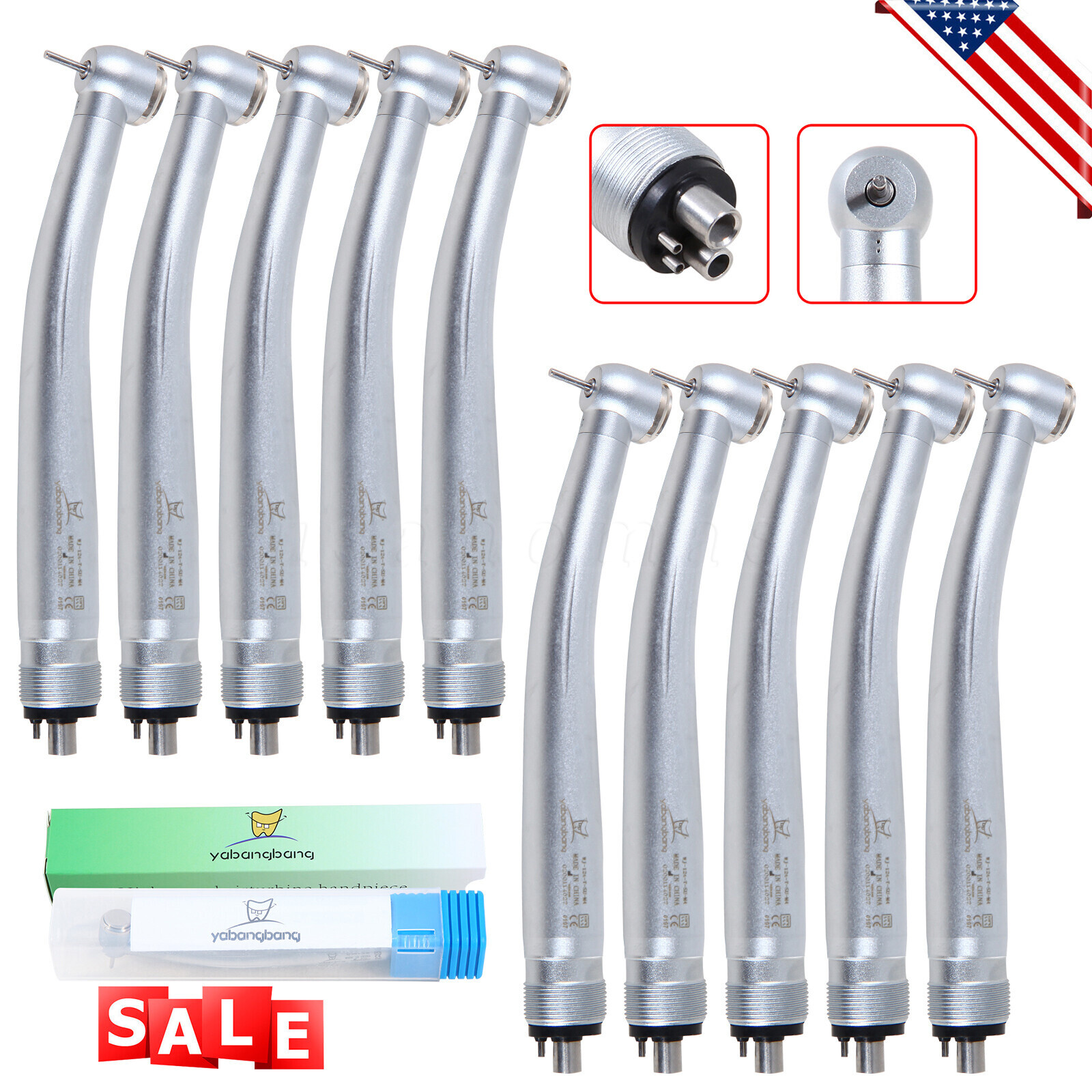 10 Pcs USA Dental High Speed Turbine Handpiece Push 4Hole Fit NSK PANA MAX YDA4