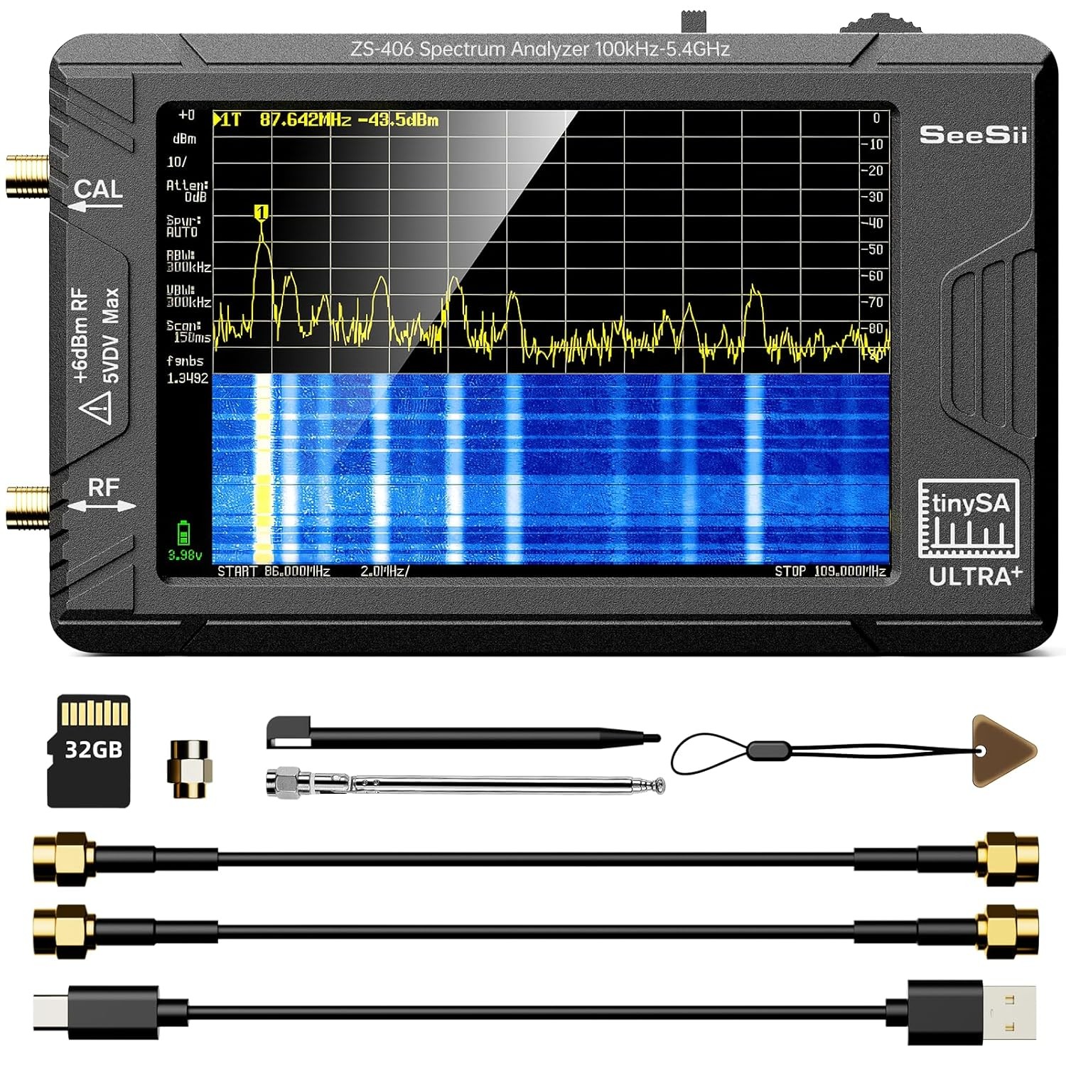 100kHz-5.4GHz TinySA Frequency Spectrum 2 in 1 Signal Generator & 50W Attenuator