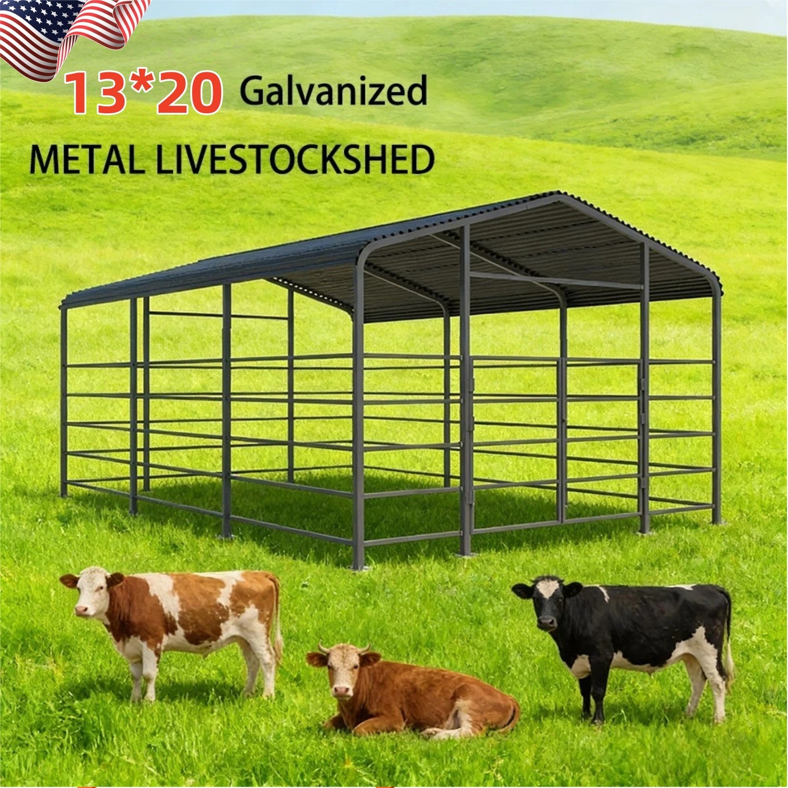 New 13×20FT Metal Livestock Shed Steel Shelter Cowshed for Farm Animal Free Ship