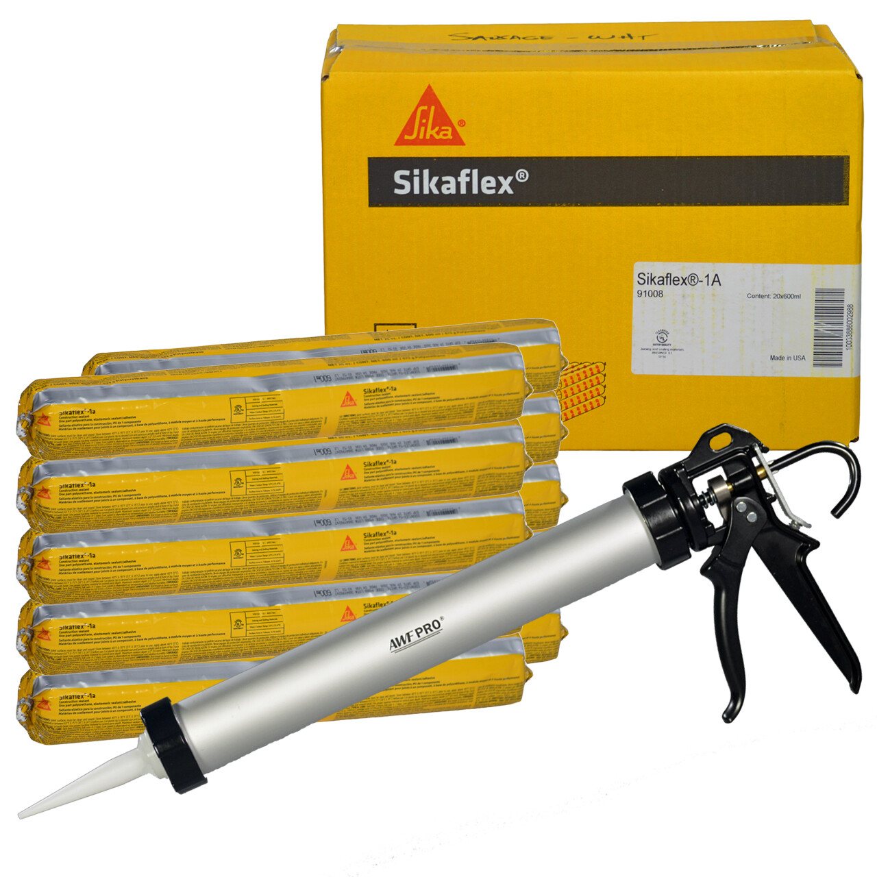 Sikaflex 1A, 20 Oz. Sausage Pack White, Pack of 10, with Sausage Gun