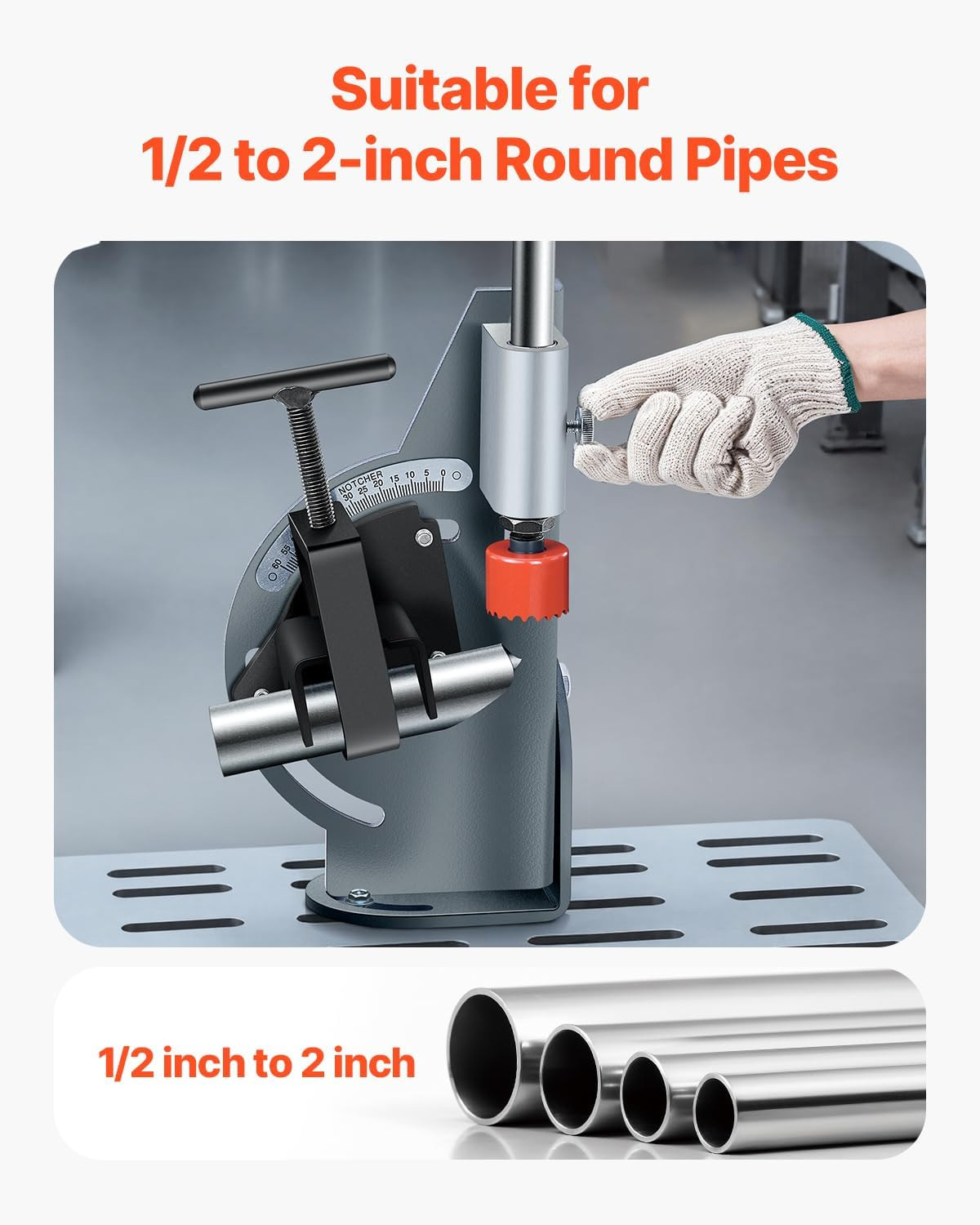 Versatile Adjustable Pipe Notcher for 1/2″ to 2″ Tubing, 0-60° Angles
