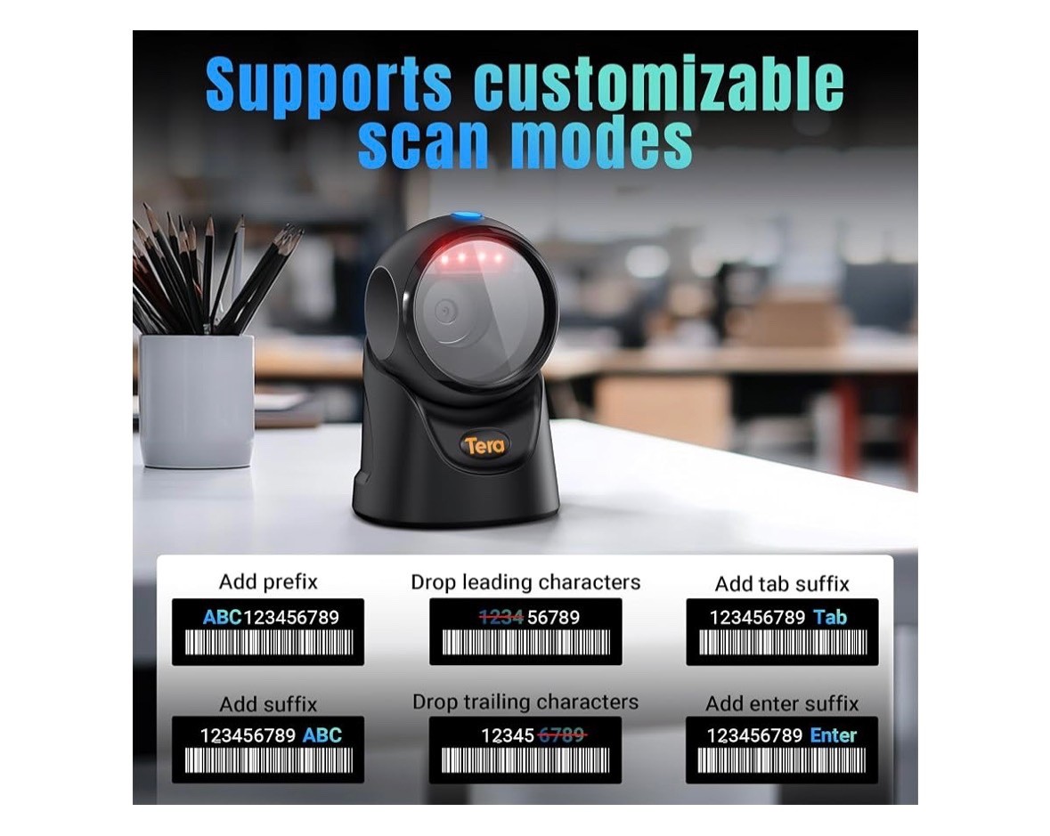 Tera Barcode Scanner Handsfree Omnidirectional 1D 2D QR USB Wired Model 9700