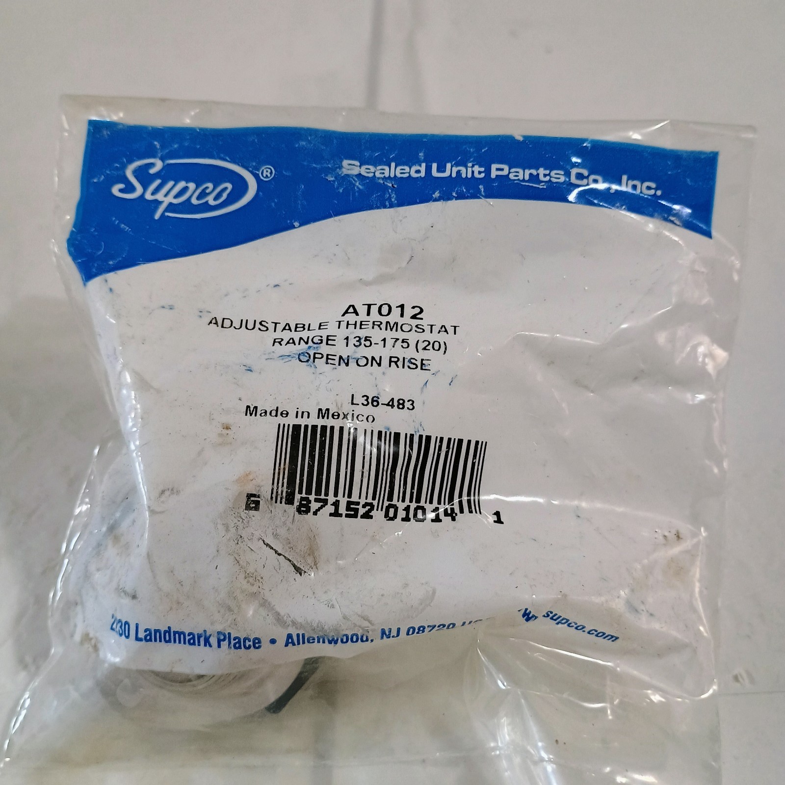 Supco AT012 Adjustable Thermostat Range 135-175F Open On Rise BRAND NEW