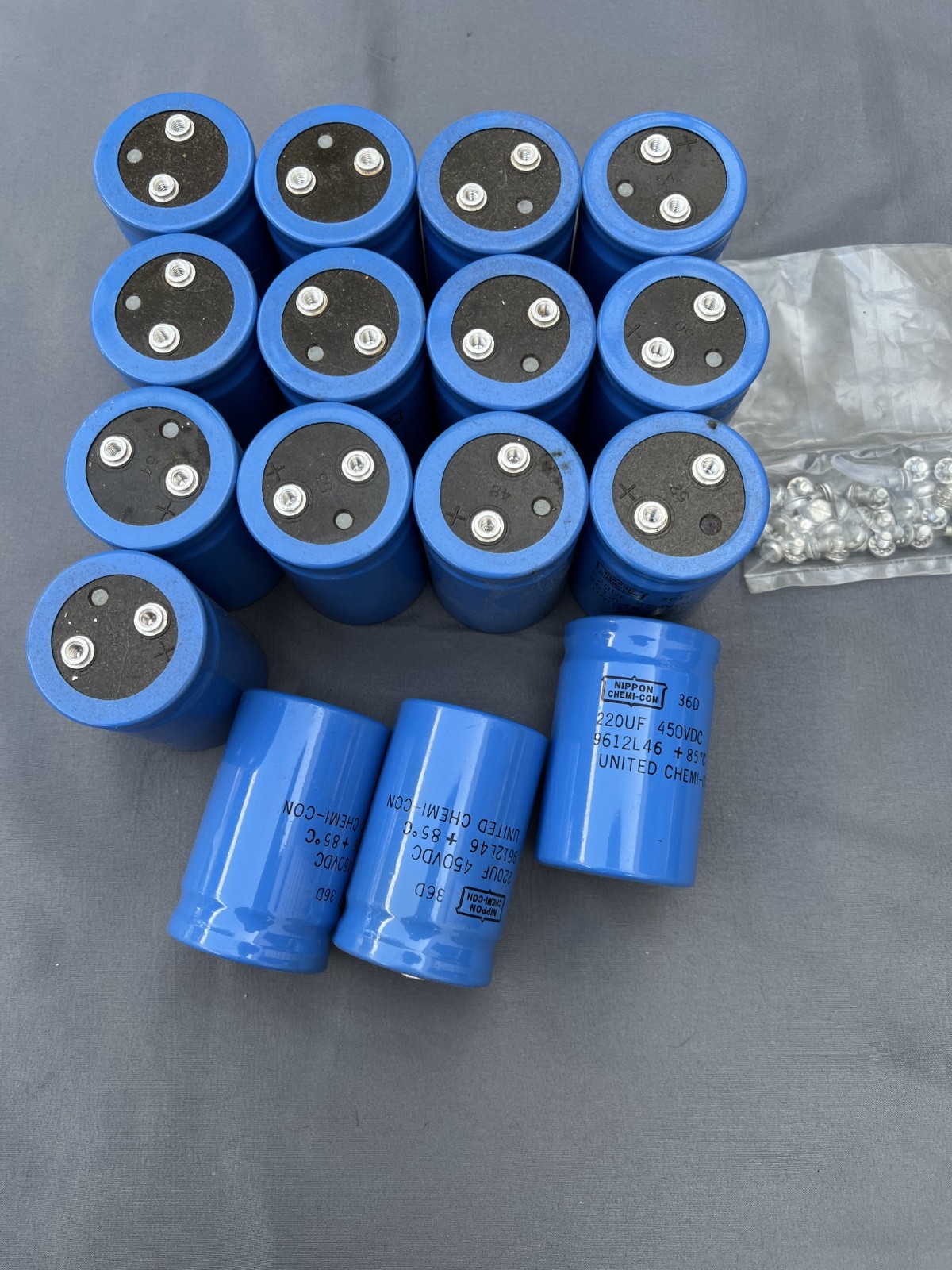 RF AMP Parts – 220uf Electrolytic Capacitors – 450v – Lot of 16 – New