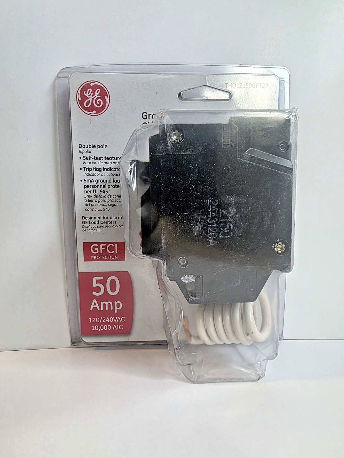 GE 50 Amp 240V Double Pole Ground Fault Breaker with Self-Test THQL2150GFT2P