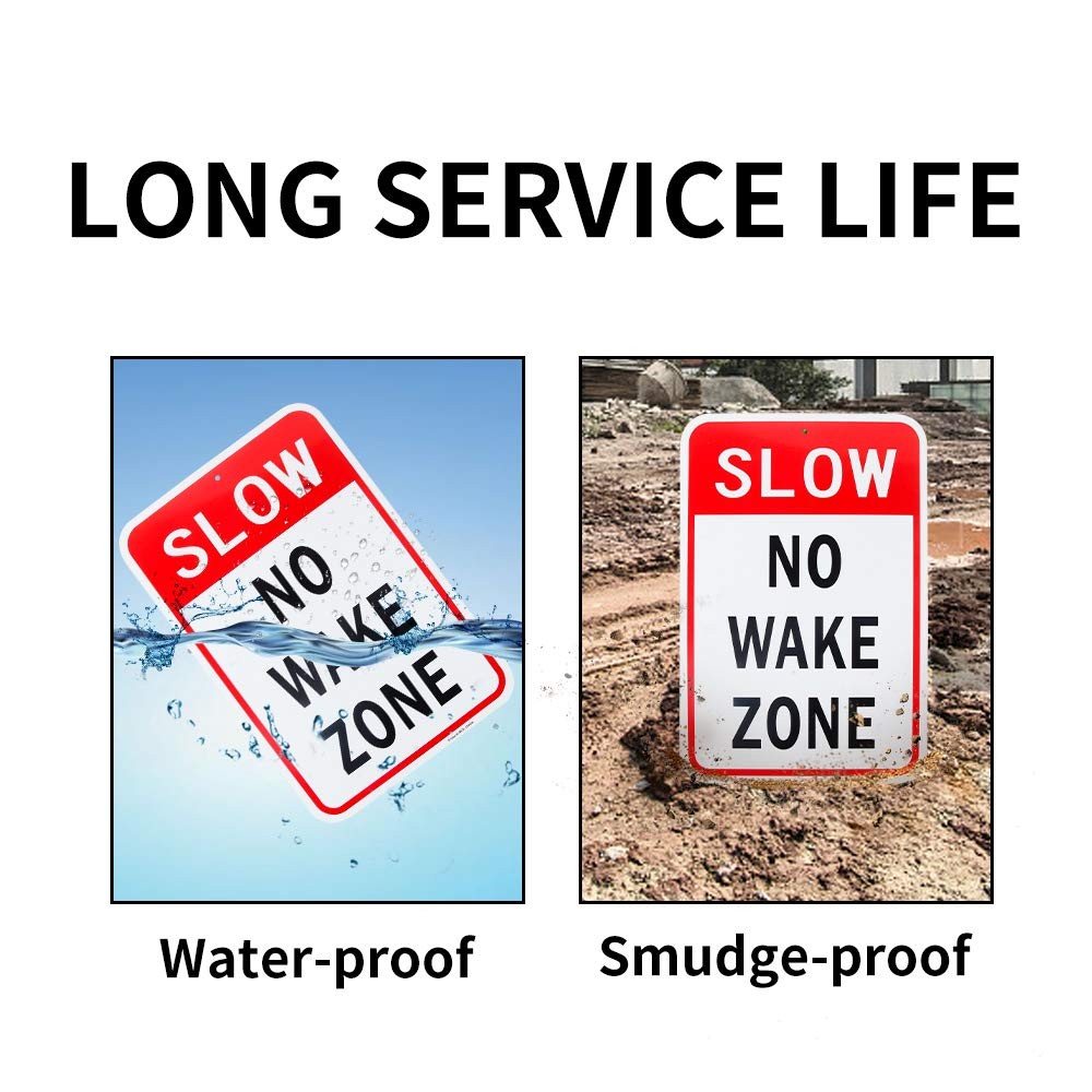 Large Slow No Wake Zone Sign, 18″x 12″ .04″ Aluminum Reflective Sign Rust Free