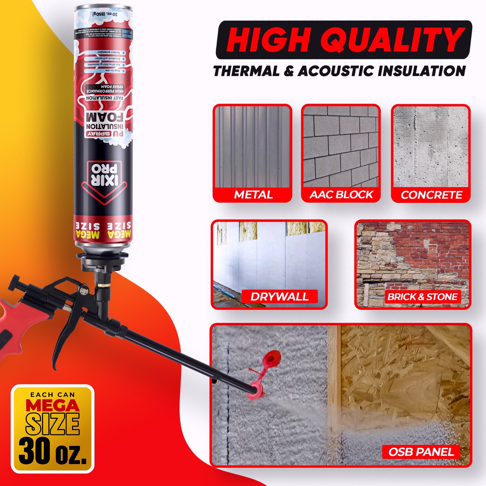 Spray Foam Insulation Kit (1 PK Kit-30oz) Expanding Sealant, Spray Foam