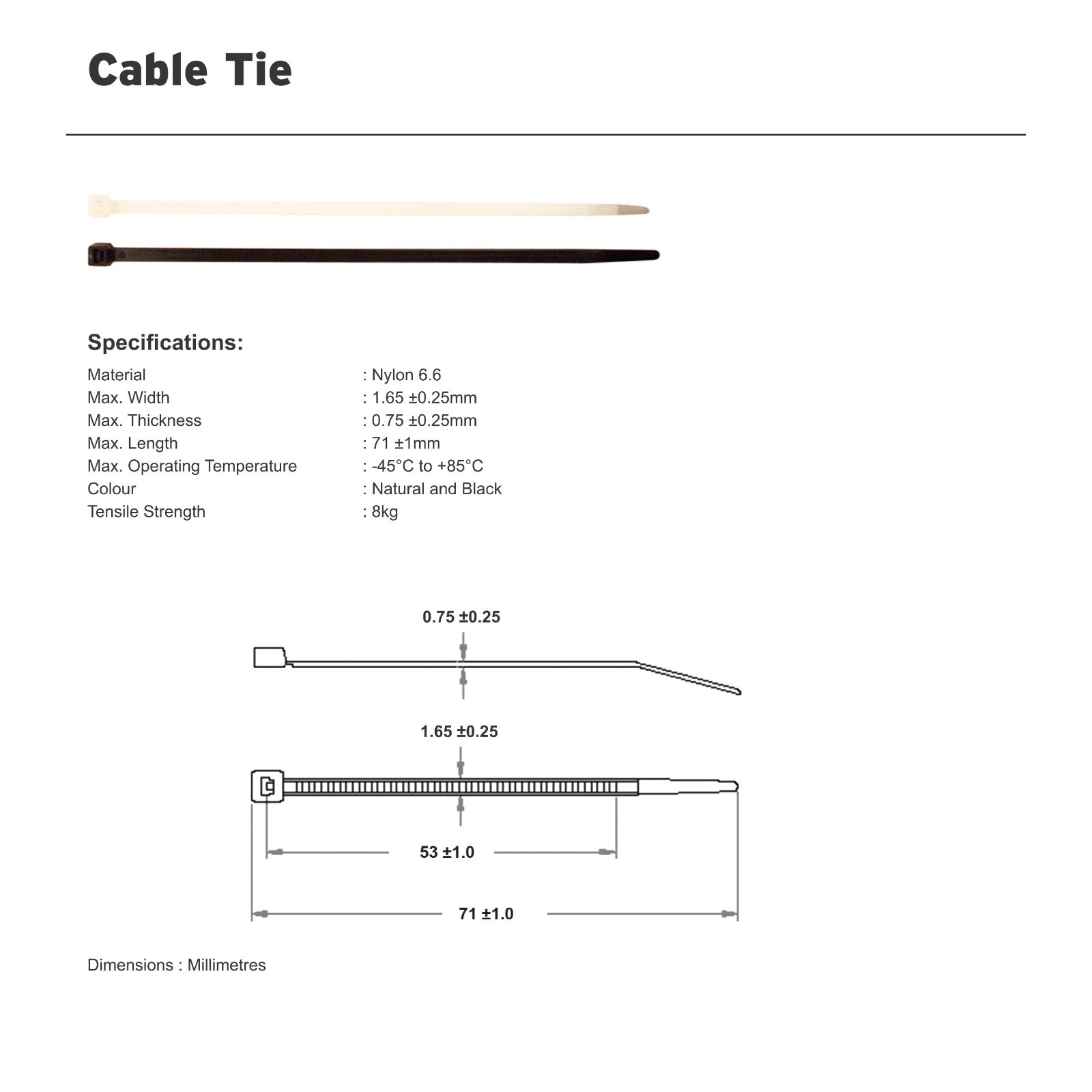 2-13/16″ 71mm Submicro Micro Mini Cable Ties Zip Ties BLACK 100ea.