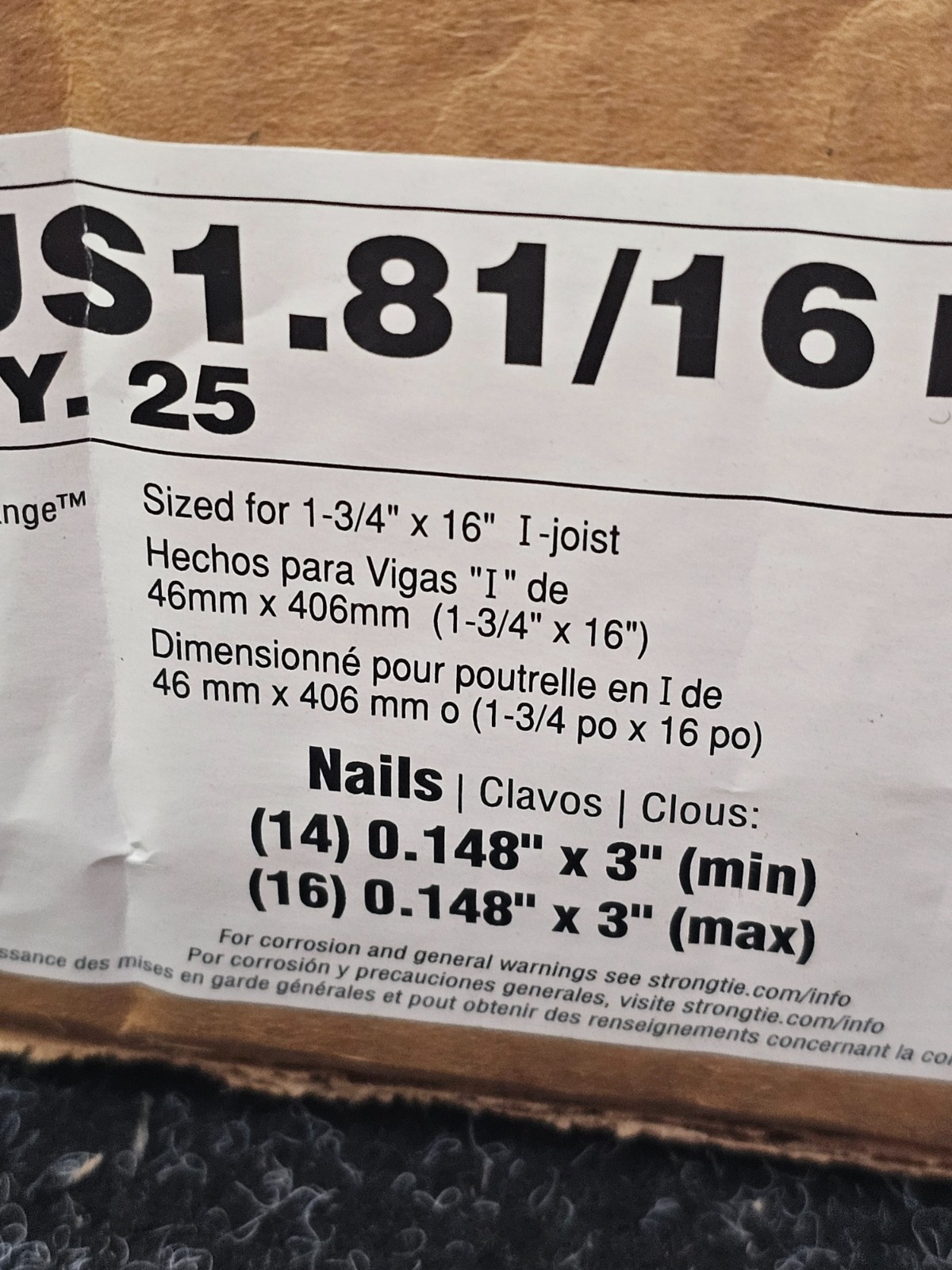 (QTY 25) Simpson Strong-Tie IUS1.81/16 1-3/4″ x 16″ Face Mount I-Joist Hanger