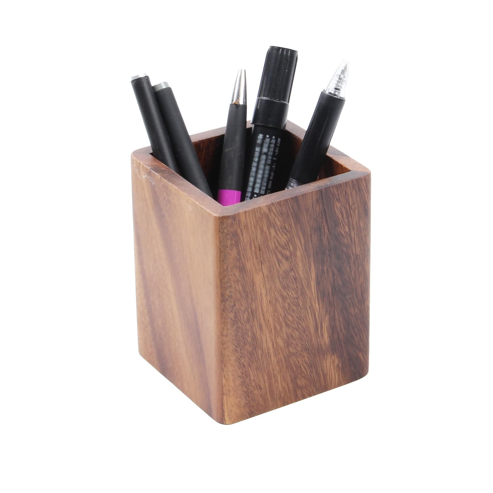 Walnut Wooden Pencil Holder Cup for Desk Natural Wood Pen Holder Stand for Offic