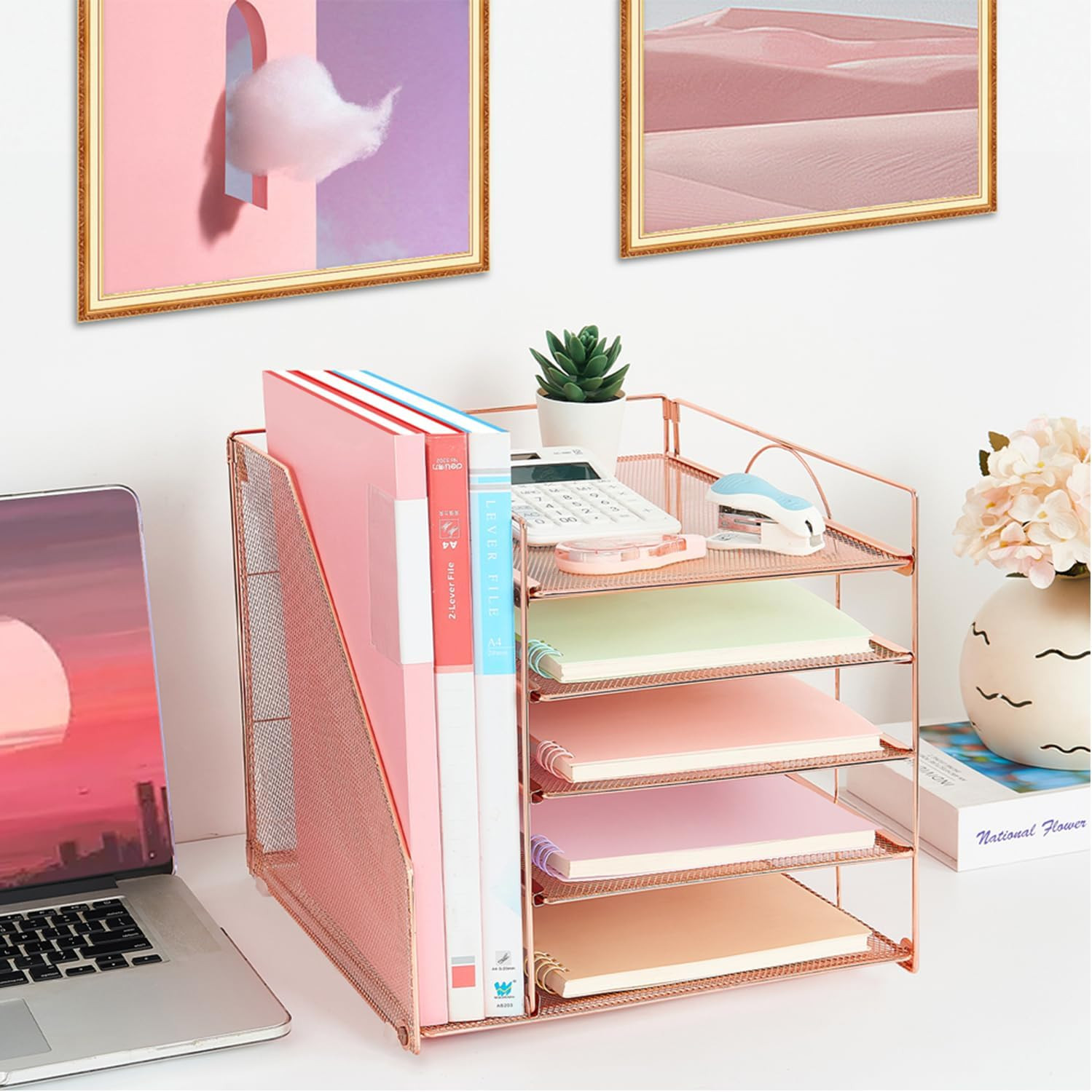 Desk Organizers and Accessories, 5-Tier Paper Letter Tray Organizer with File Ho