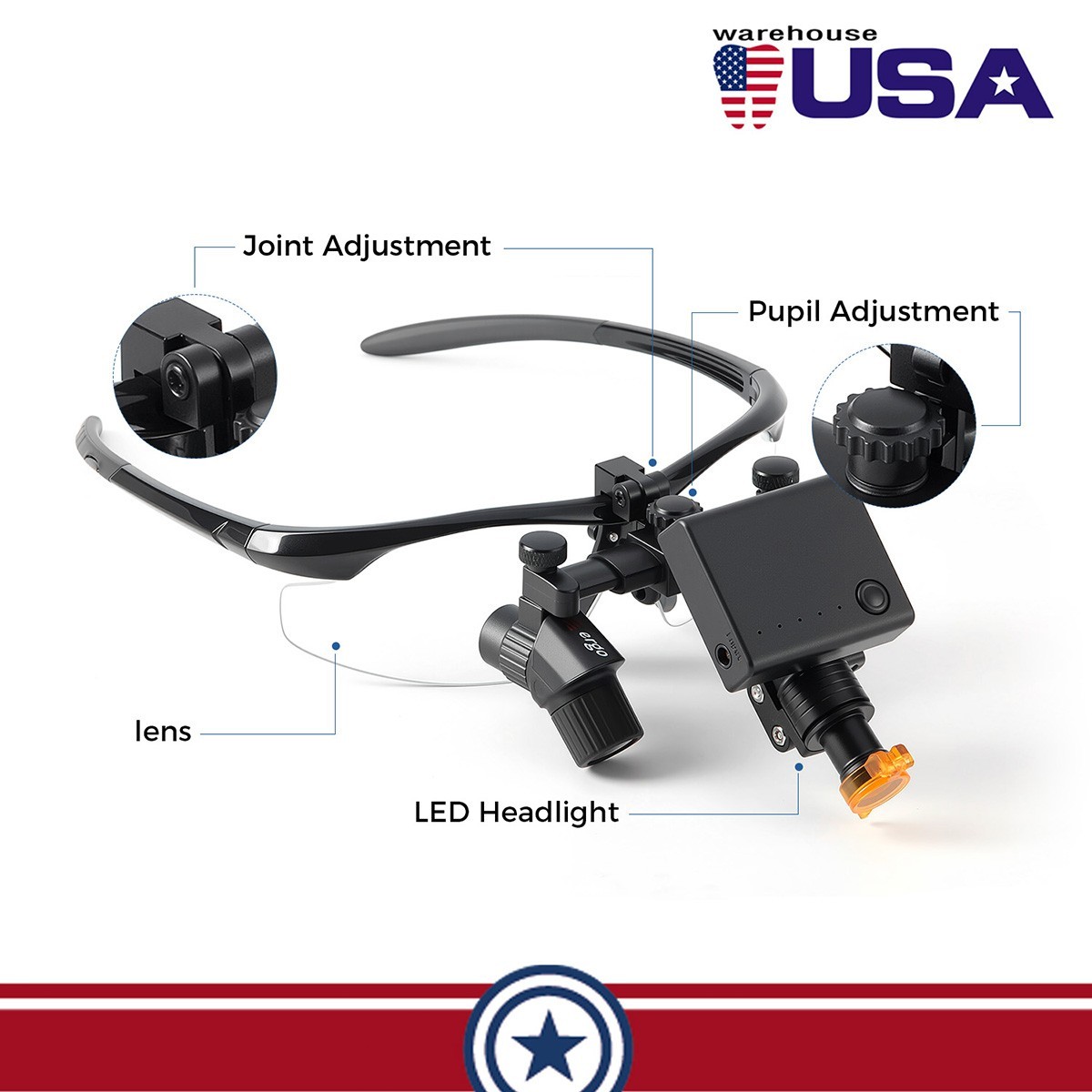 3.0X Dental Medical Ergo Loupes+5W LED Surgical Head Light Magnifying Glass
