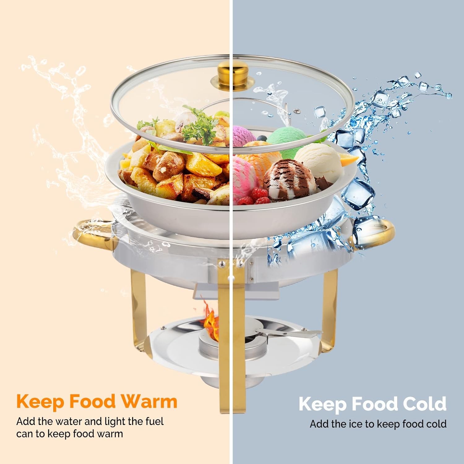 ROVSUN 4 Pack 5QT Gold Chafing Dish Buffet Set NSF Stainless w/ Glass Lid Holder