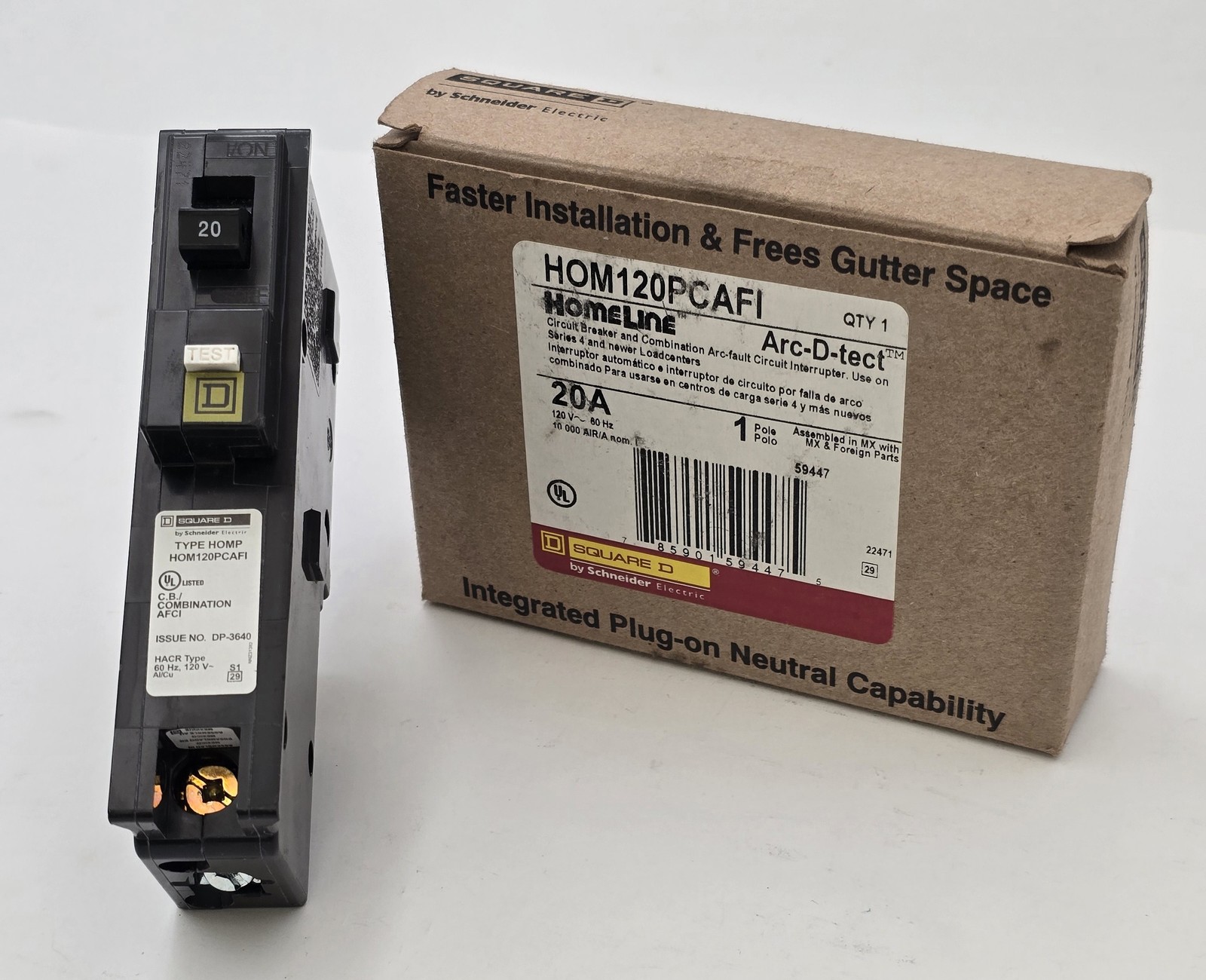 Square D HOM120PCAFI 1 Pole 20 Amp 120V Circuit Breaker HOM Plug In
