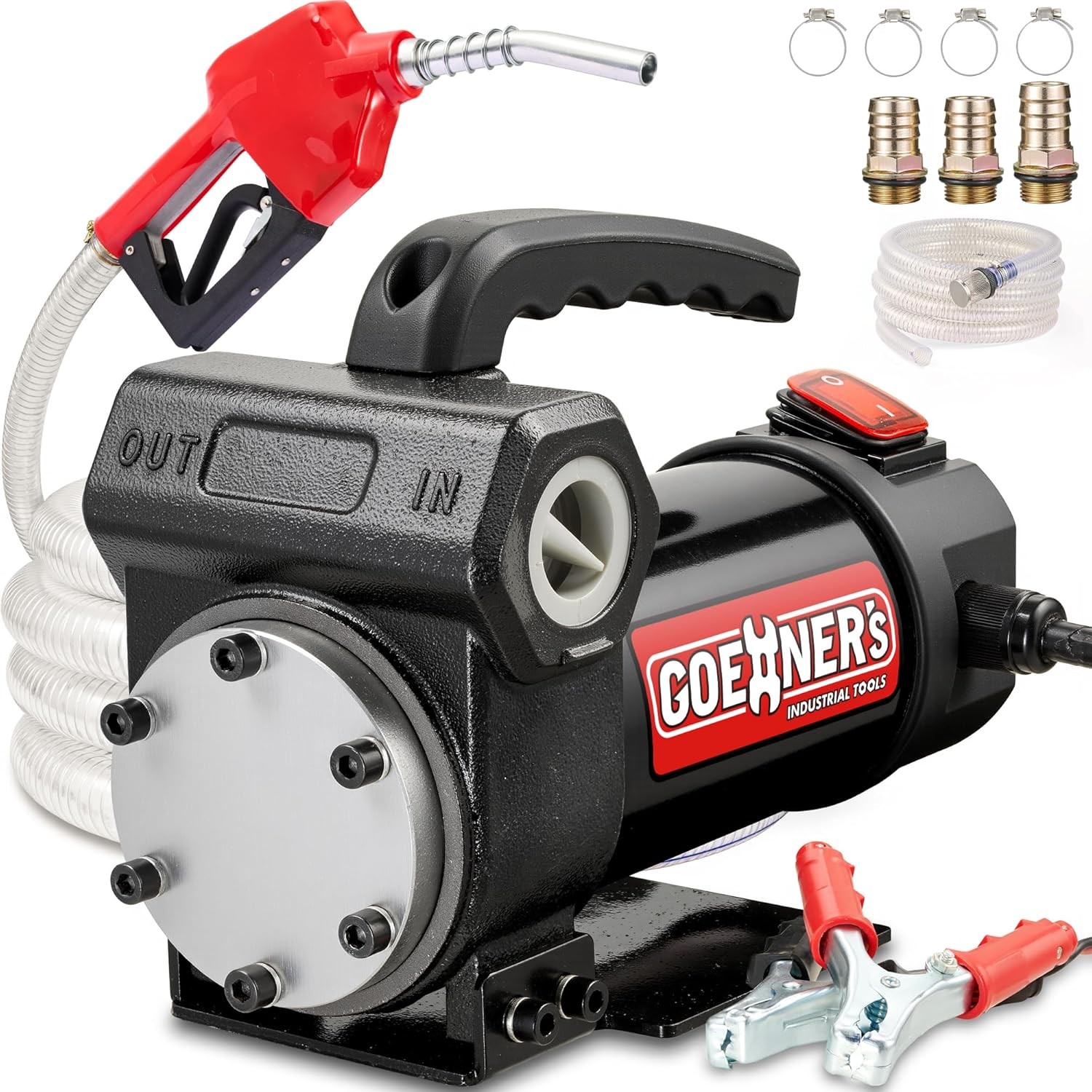 Gasoline Transfer Pump Kit 15GPM with Automatic Shut-Off Nozzle 12V Self Priming