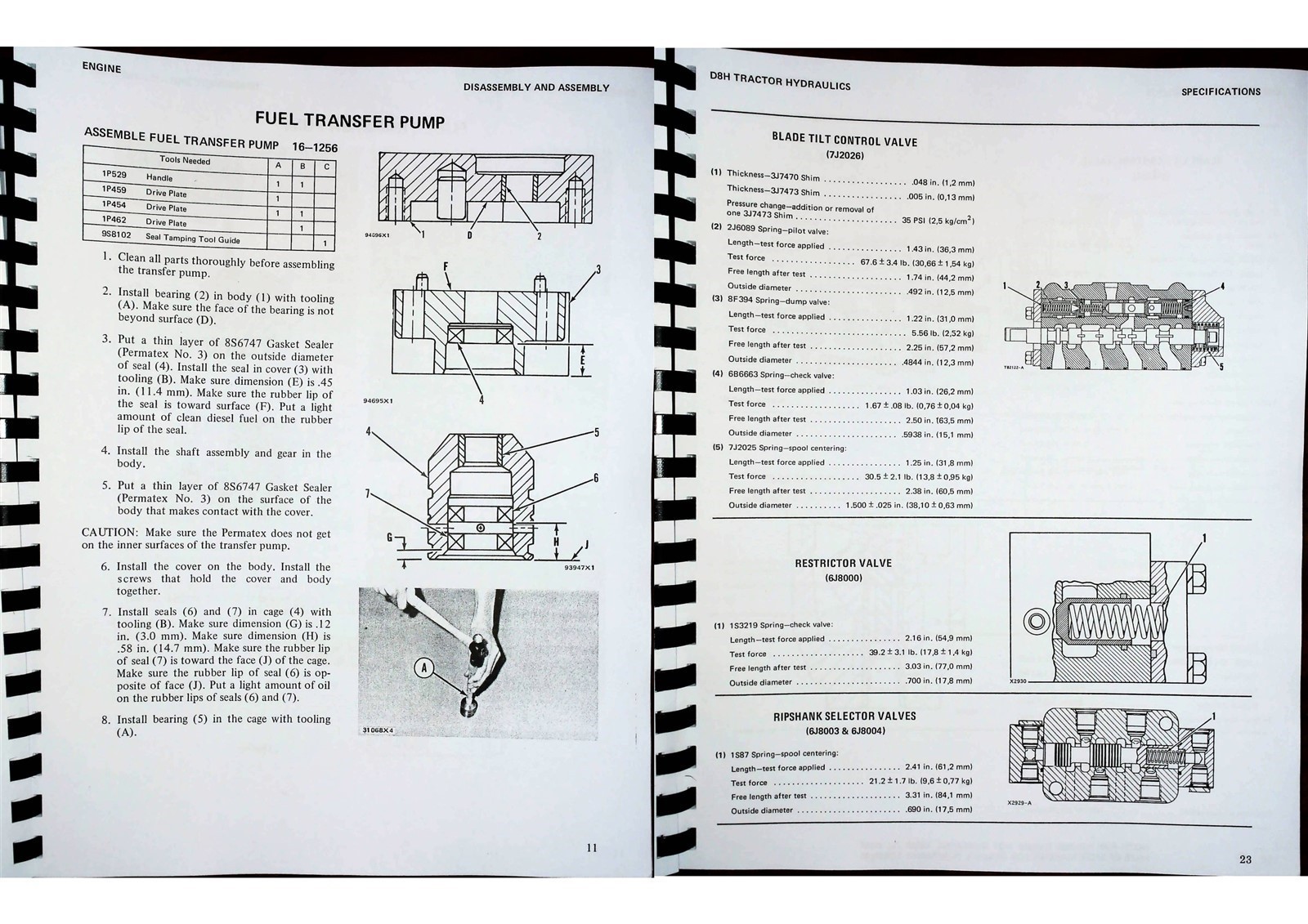 Caterpillar D8 D8H Crawler Service Repair Manual S/N Breaks Apply