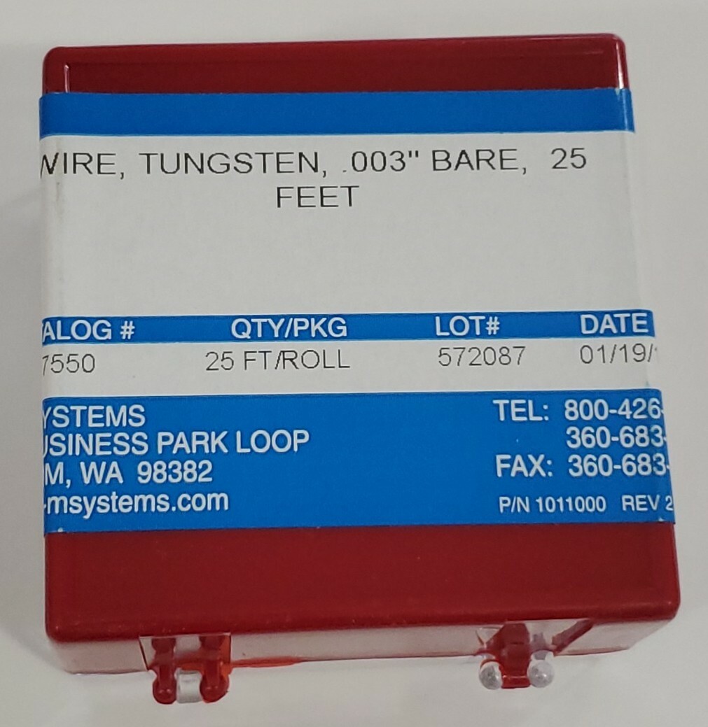 *NEW* A-M Systems 797550 Bare Tungsten Wire 0.003″ 25Ft Spool + Warranty!