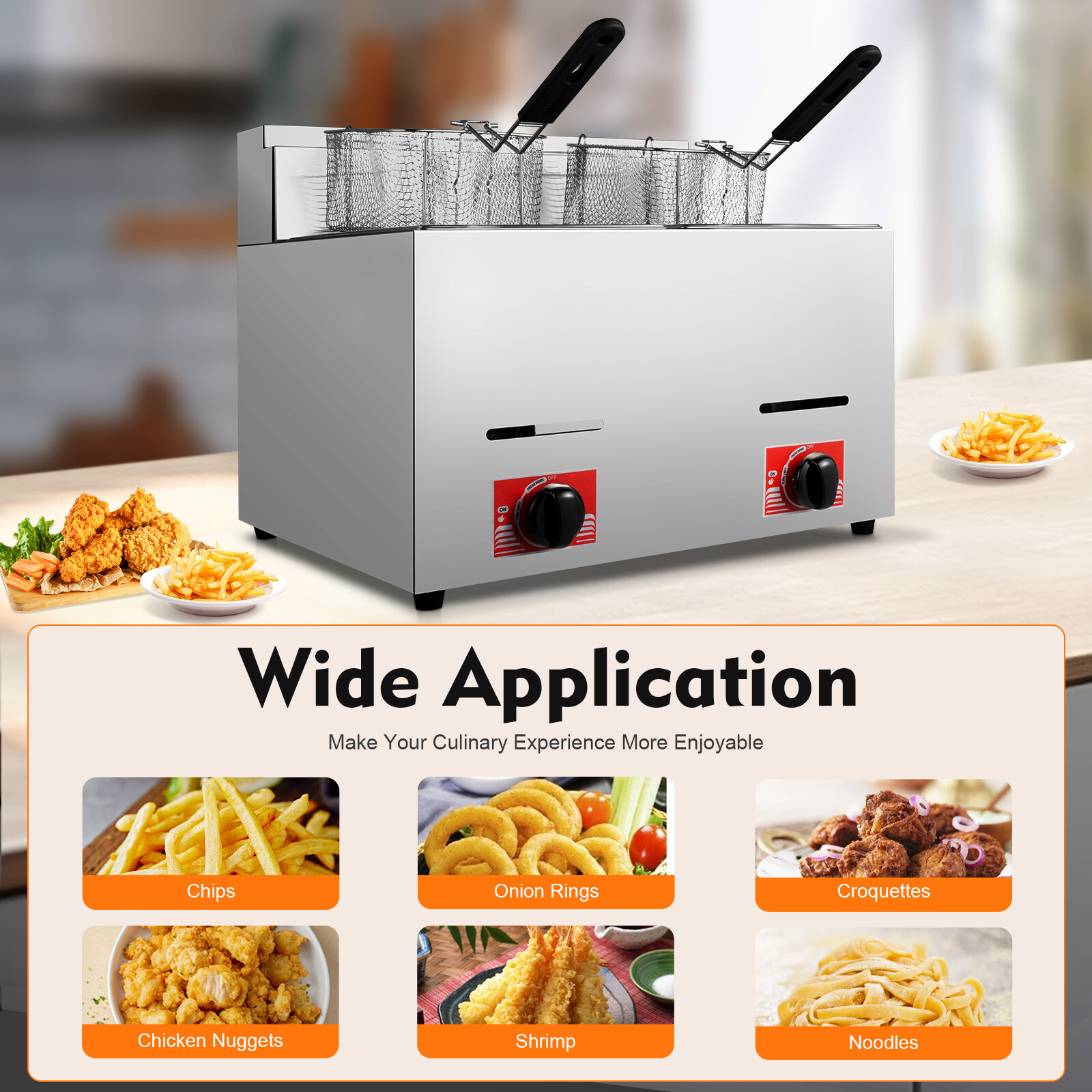 12L Commercial Propane Deep Fryer Countertop Gas Fryer & 2Baskets LPG + 2 Lids