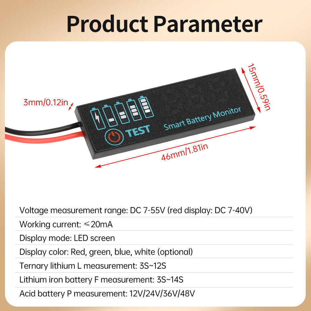 2X DC7-55V Li-ion Battery Level Indicator Tester LED Voltage Power Monitor new